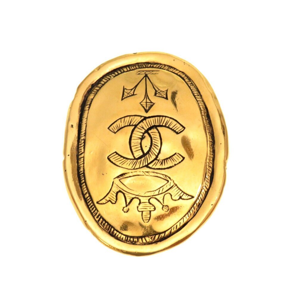 CHANEL Authentic Vintage Gold Logo Brooch